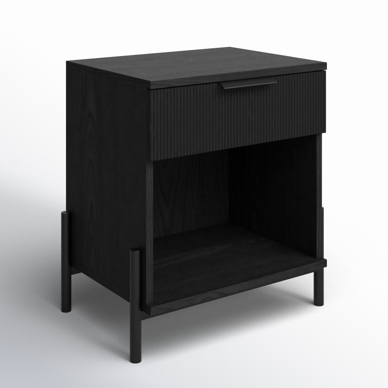 Black Modern 1-Drawer Nightstand with Open Cubby