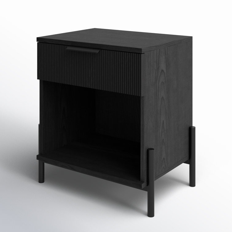 Black Modern 1-Drawer Nightstand with Open Cubby