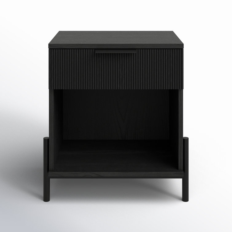 Black Modern 1-Drawer Nightstand with Open Cubby