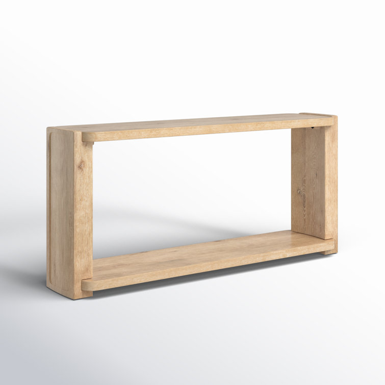 Beige Oak Veneer Rectangular Console Table with Storage