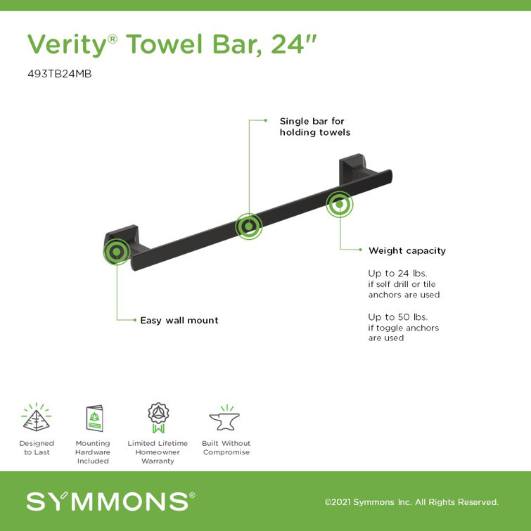 Verity Matte Black 24-inch Wall Mounted Single Towel Bar