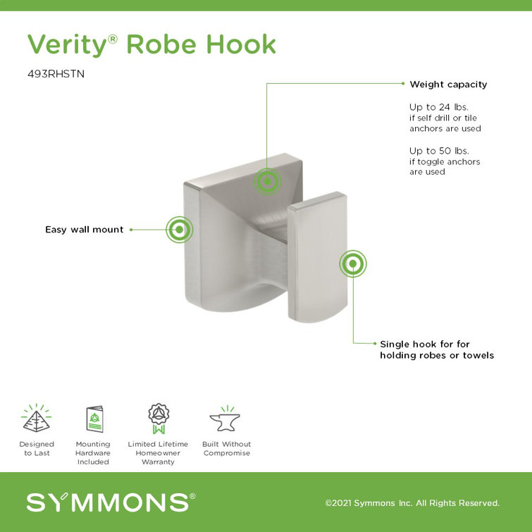 Satin Nickel Square Wall Mounted Robe Hook