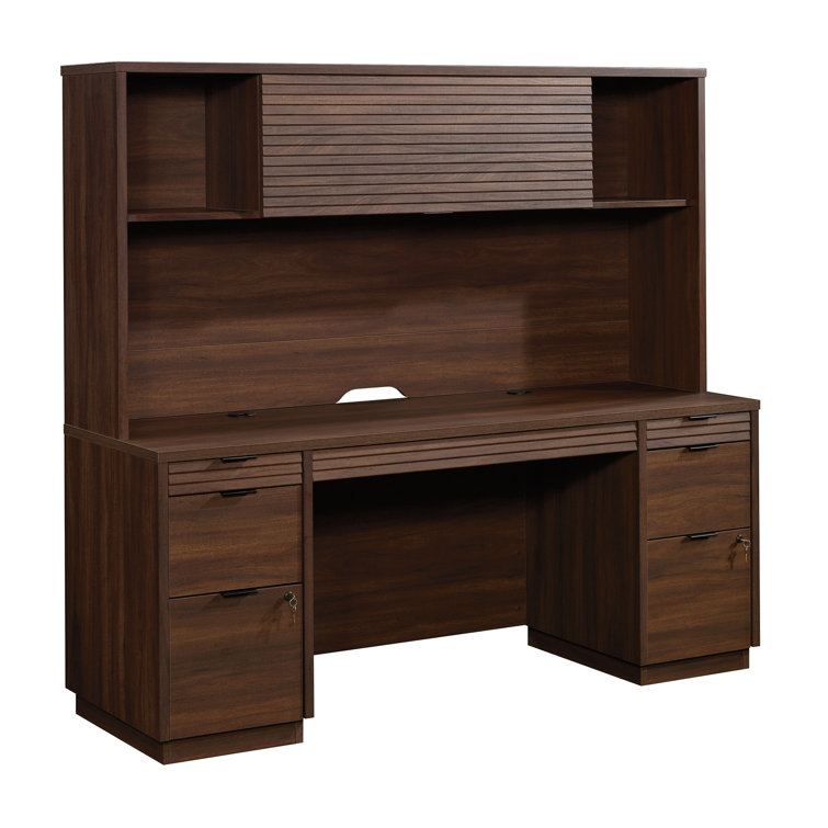 Palo Alto Mahogany Office Credenza Desk with Hutch and Drawers