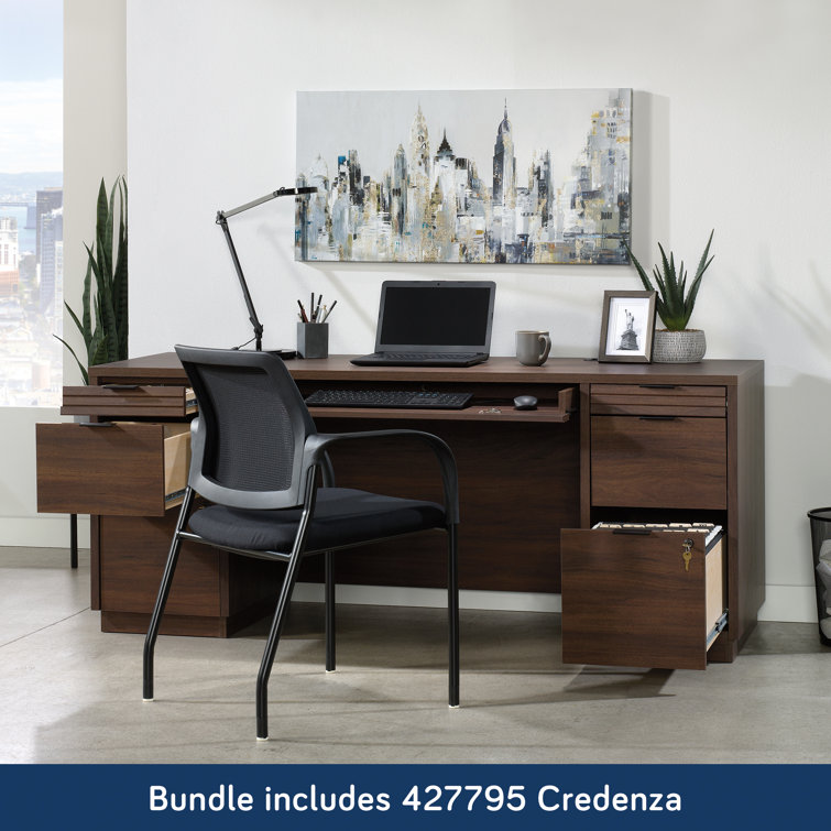 Palo Alto Mahogany Office Credenza Desk with Hutch and Drawers