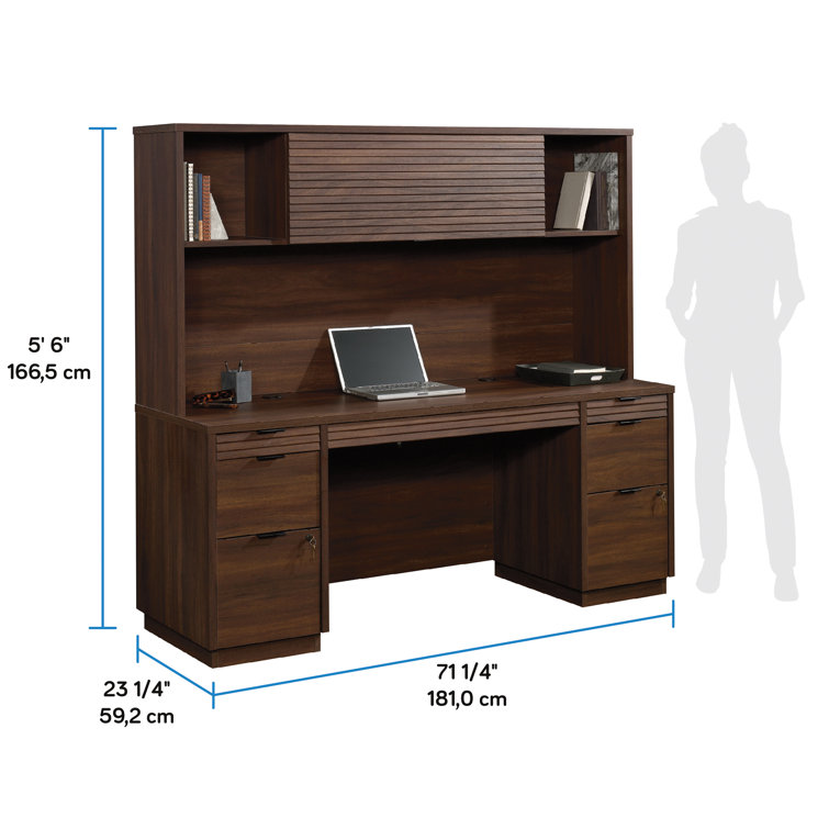 Palo Alto Mahogany Office Credenza Desk with Hutch and Drawers