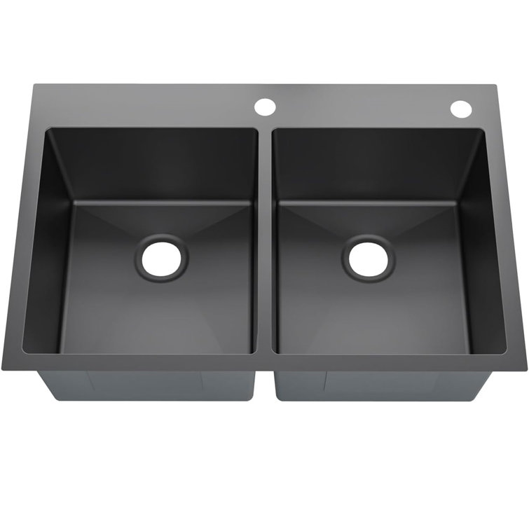 33'' Black Stainless Steel Double Bowl Drop-In Kitchen Sink