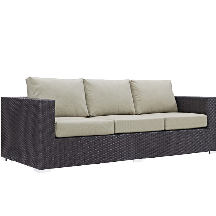 Espresso Beige Wicker Rattan Outdoor Sectional Sofa