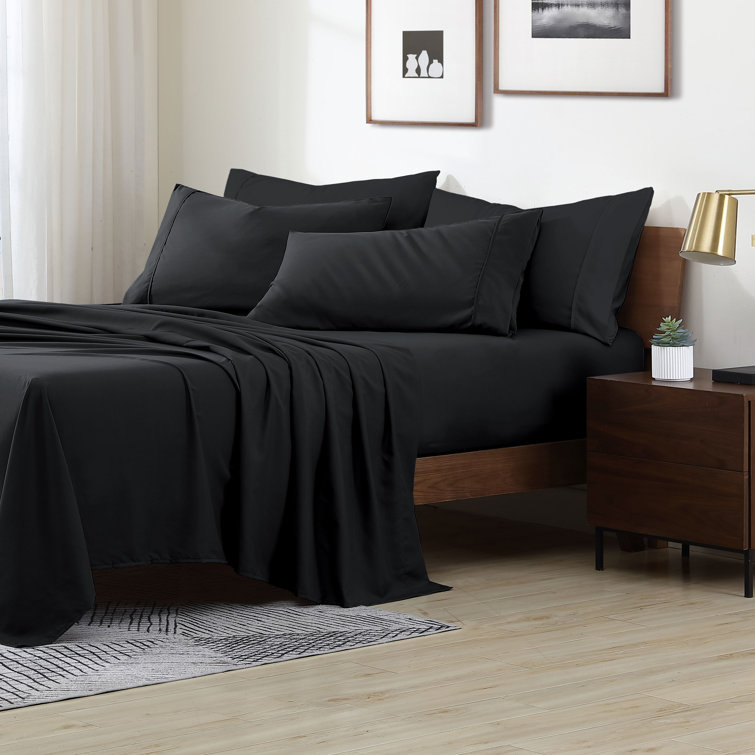 Queen Black Ultra Soft Microfiber Sheet Set with Extra Pillowcases