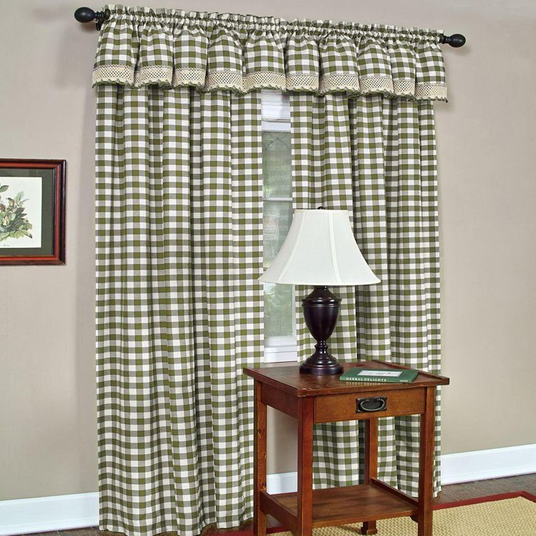 Sage Green Cotton Blend Plaid Sheer Rod Pocket Curtain Panel