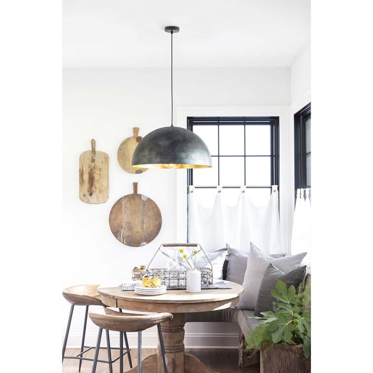 Large Blackened Steel Dome Pendant with Gold Interior