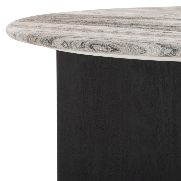 Modern Round Black Wood Coffee Table with Marble Top