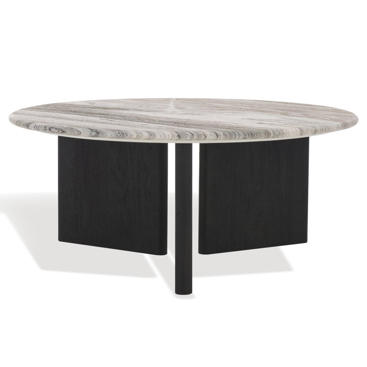 Modern Round Black Wood Coffee Table with Marble Top