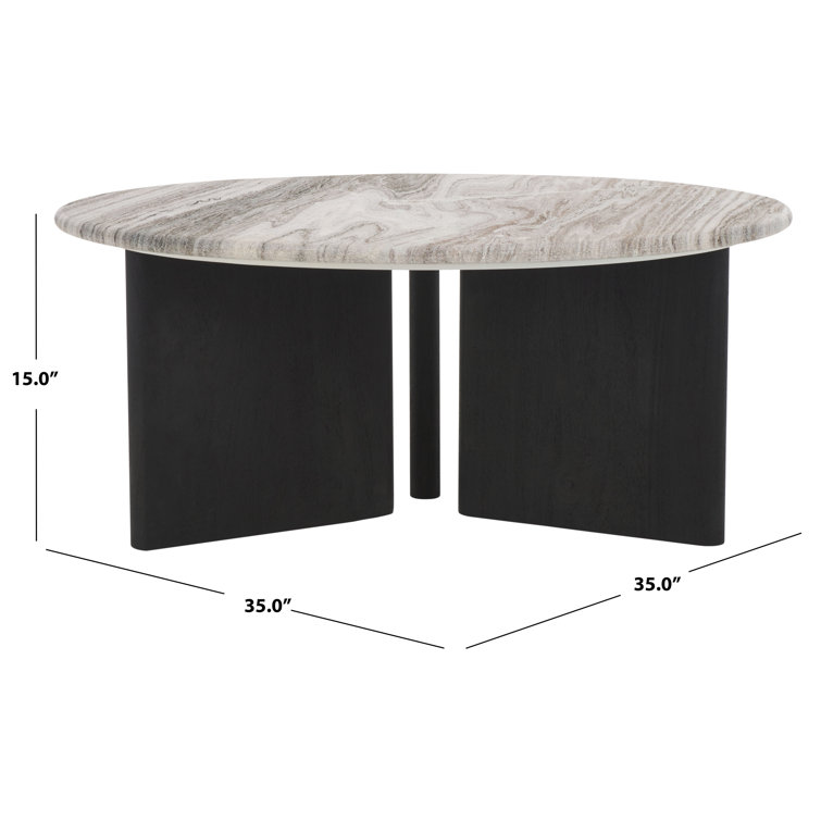 Modern Round Black Wood Coffee Table with Marble Top