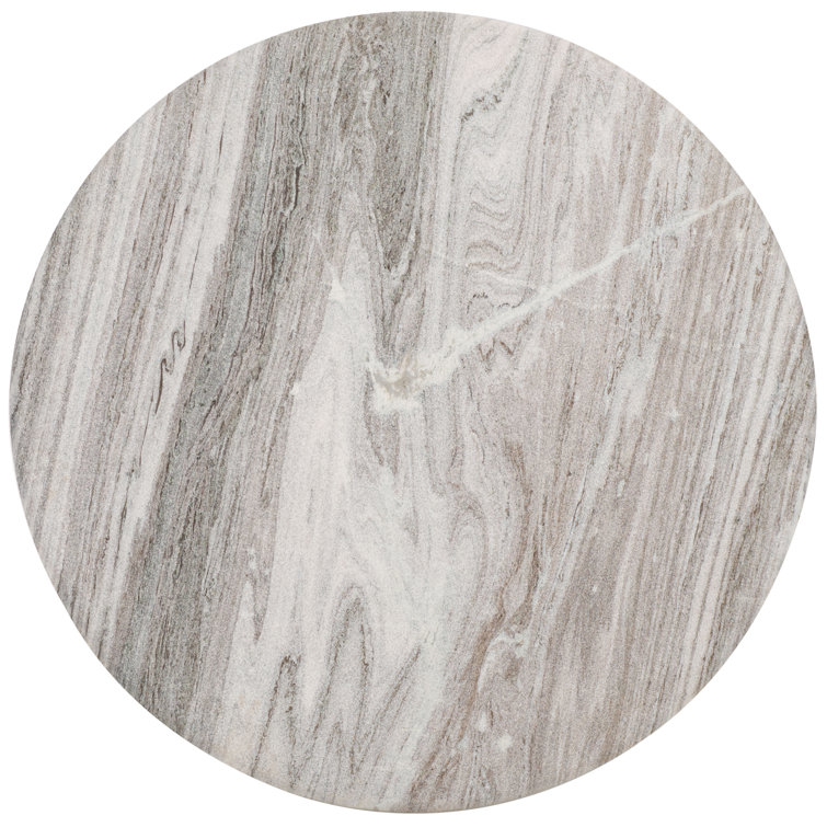 Modern Round Black Wood Coffee Table with Marble Top