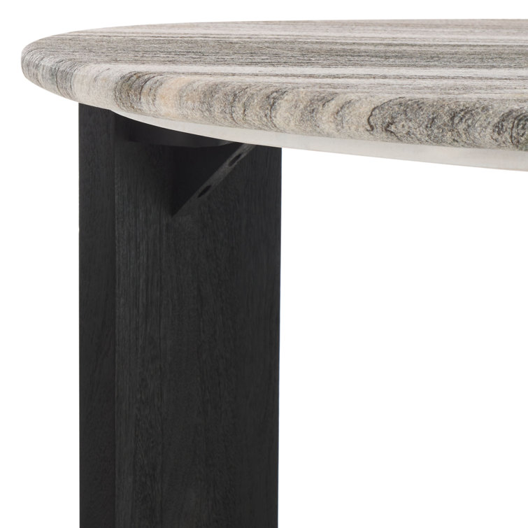 Modern Round Black Wood Coffee Table with Marble Top