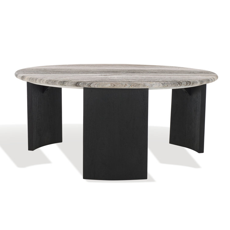 Modern Round Black Wood Coffee Table with Marble Top