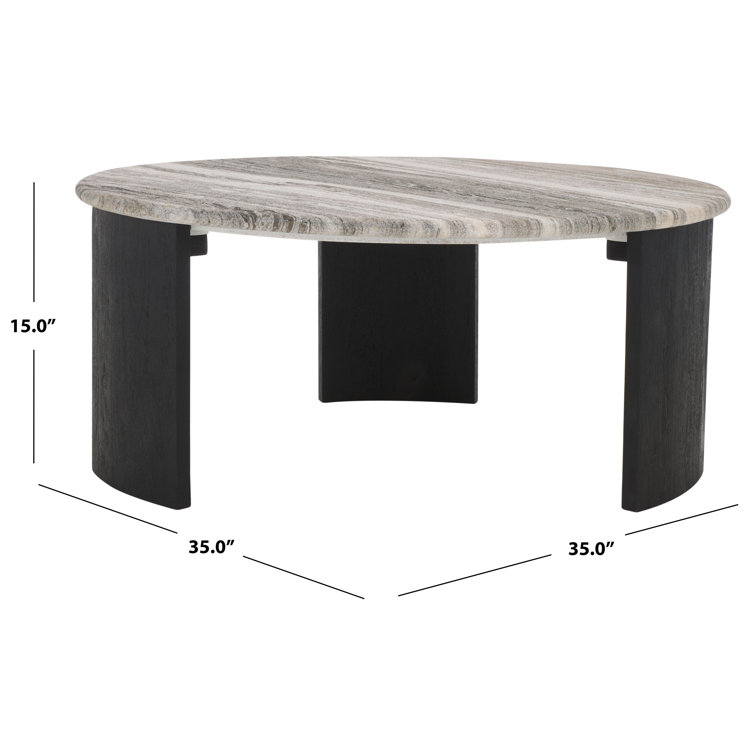 Modern Round Black Wood Coffee Table with Marble Top