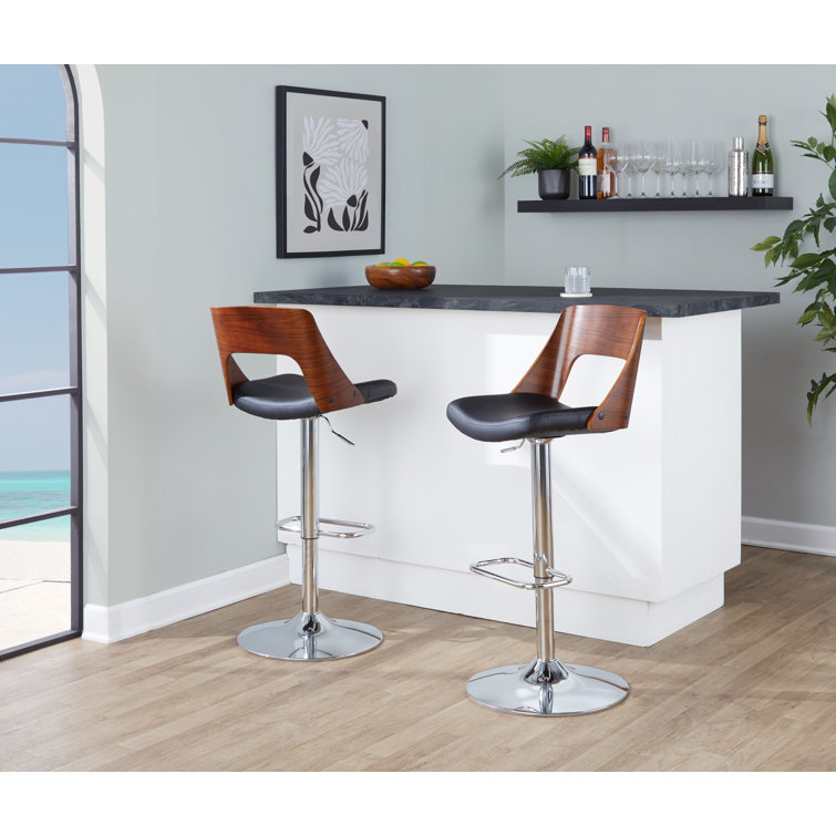 Valencia Black Adjustable Swivel Barstool with Wood and Metal