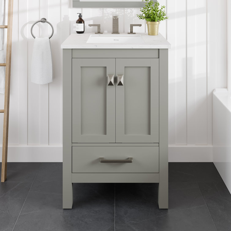 Gray Solid Wood Bathroom Vanity with White Quartz Top