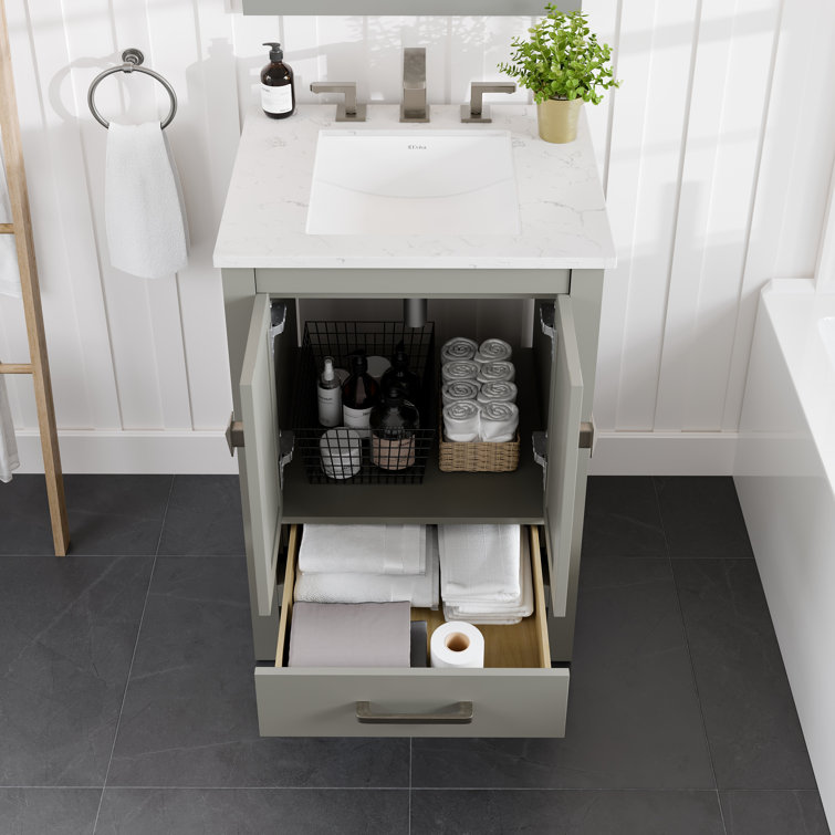 Gray Solid Wood Bathroom Vanity with White Quartz Top