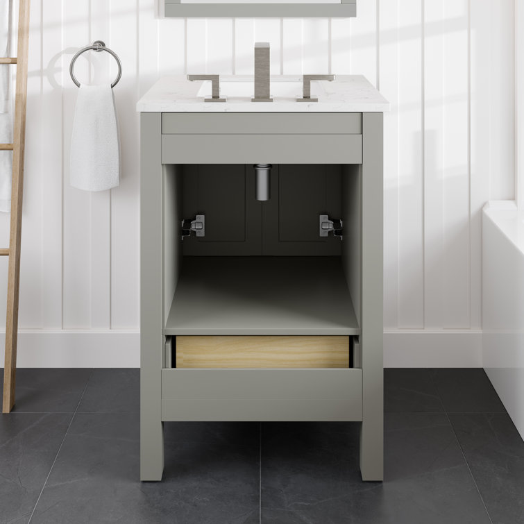 Gray Solid Wood Bathroom Vanity with White Quartz Top