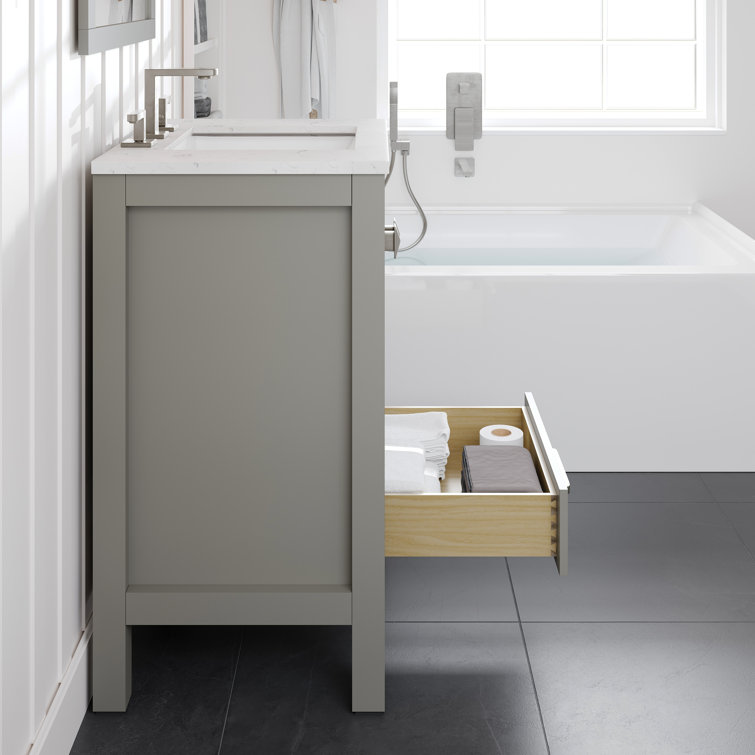 Gray Solid Wood Bathroom Vanity with White Quartz Top