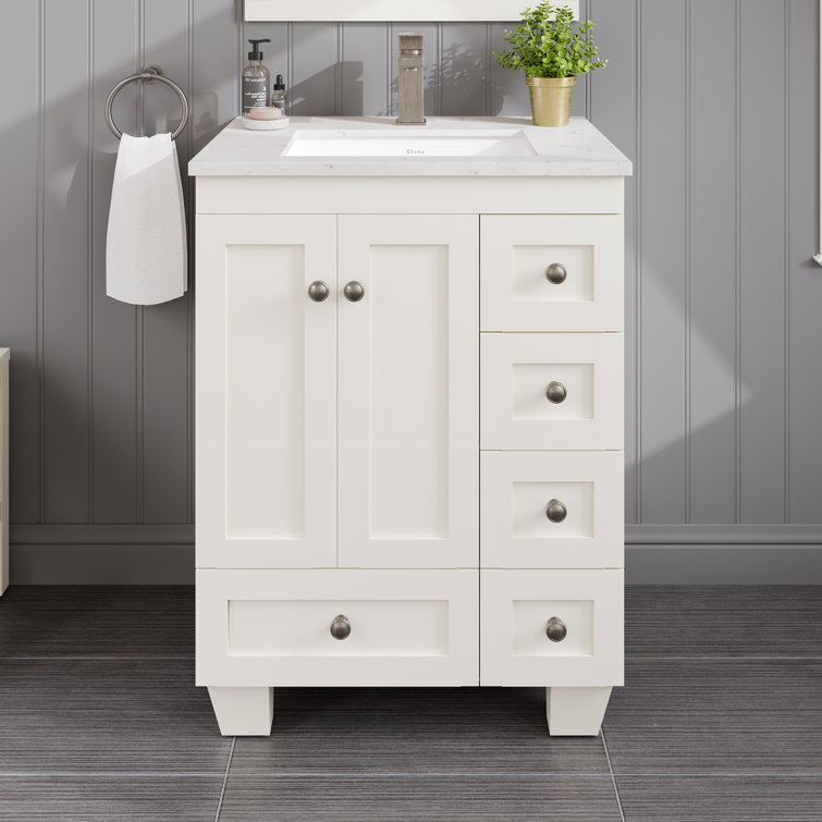 White Carrara Quartz Top Freestanding Bathroom Vanity with Porcelain Sink