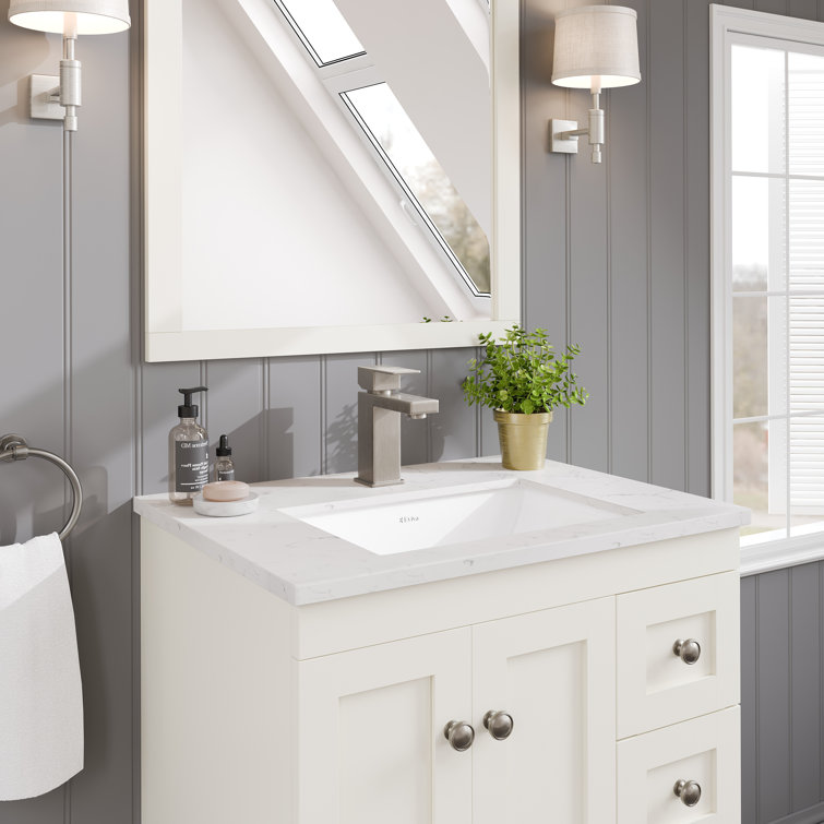 White Carrara Quartz Top Freestanding Bathroom Vanity with Porcelain Sink