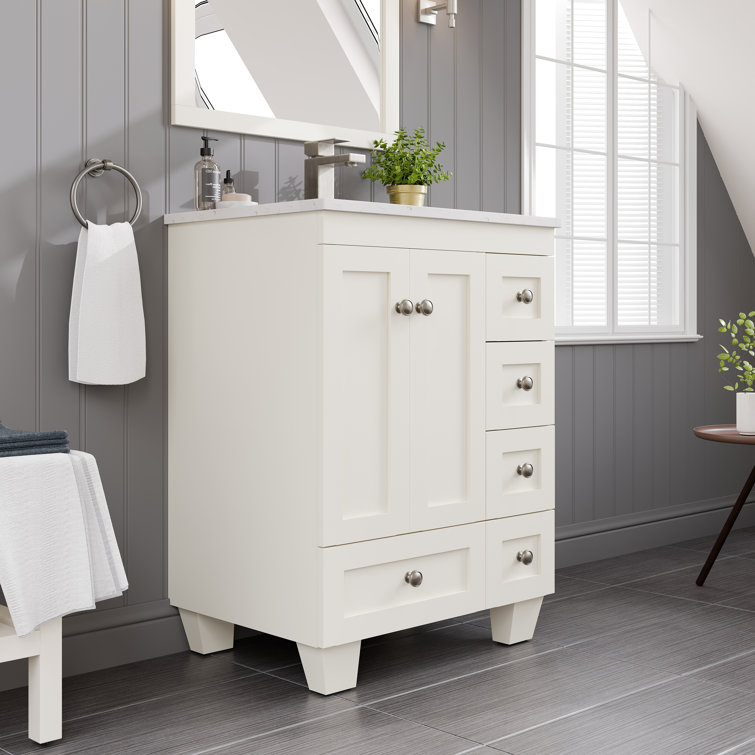 White Carrara Quartz Top Freestanding Bathroom Vanity with Porcelain Sink