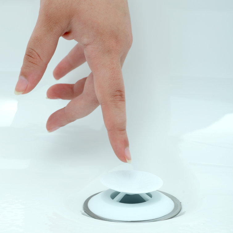 White Round Tub Drain Stopper with Easy Push Design