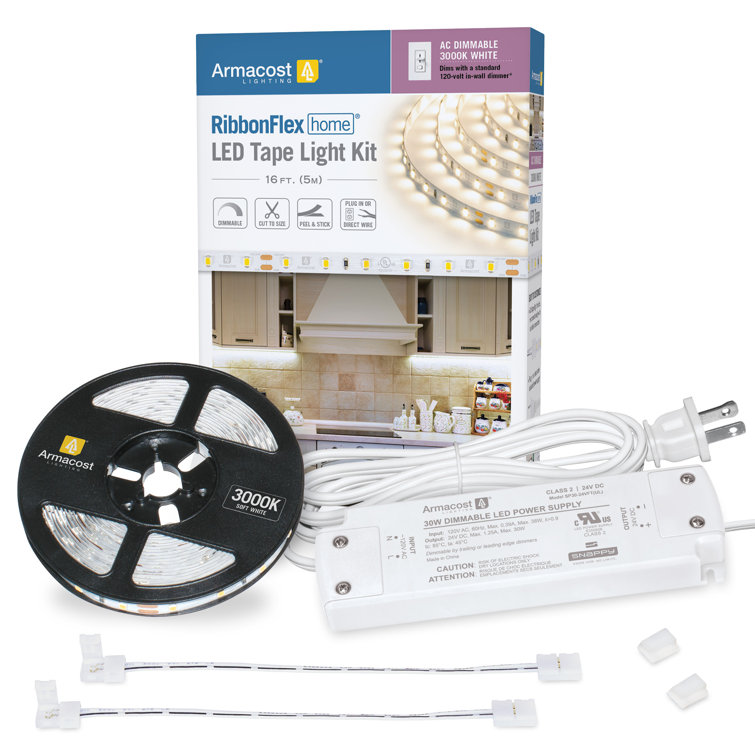 16 ft Warm White Dimmable LED Tape Light Kit