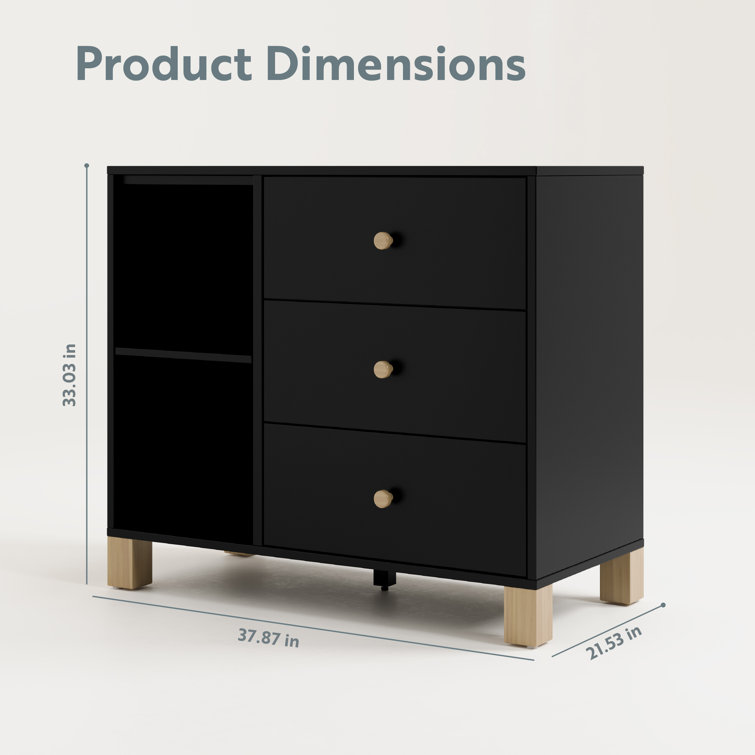 Black and Driftwood 3-Drawer Combo Nursery Dresser