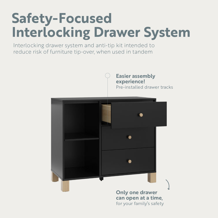 Black and Driftwood 3-Drawer Combo Nursery Dresser