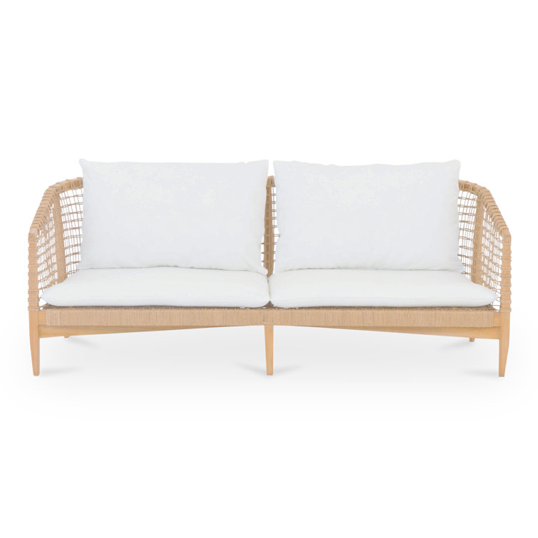 Teak Wood Outdoor Sofa with White Cushions