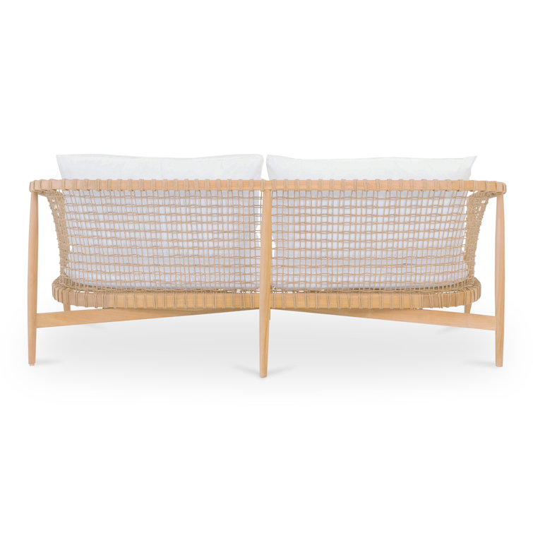 Teak Wood Outdoor Sofa with White Cushions