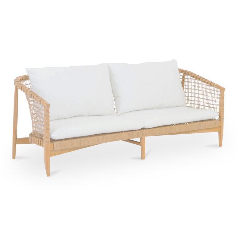 Teak Wood Outdoor Sofa with White Cushions