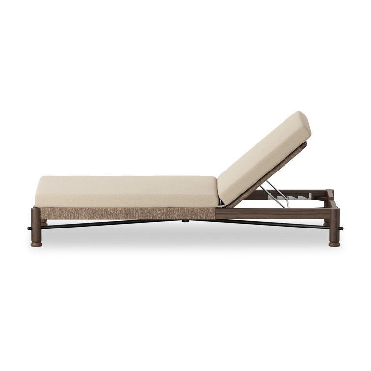 Natural Teak and Metal Outdoor Chaise Lounger with Cushions