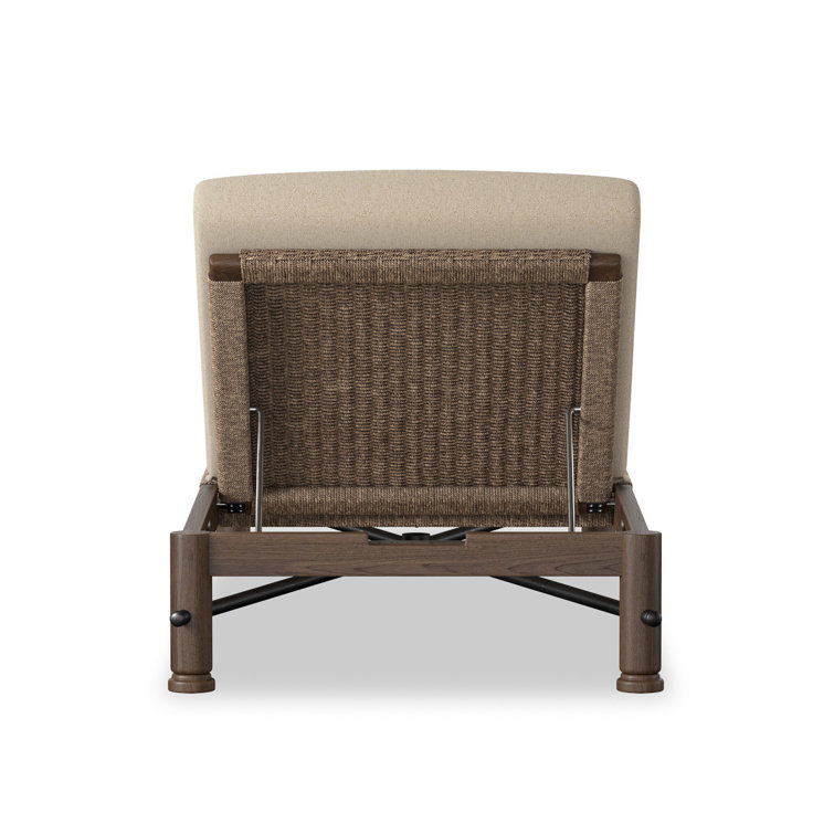 Natural Teak and Metal Outdoor Chaise Lounger with Cushions