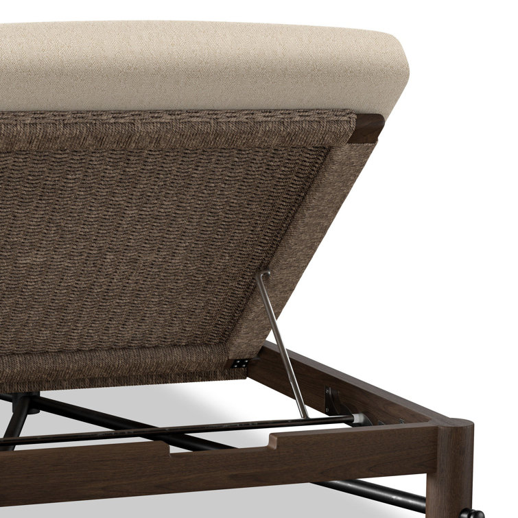 Natural Teak and Metal Outdoor Chaise Lounger with Cushions