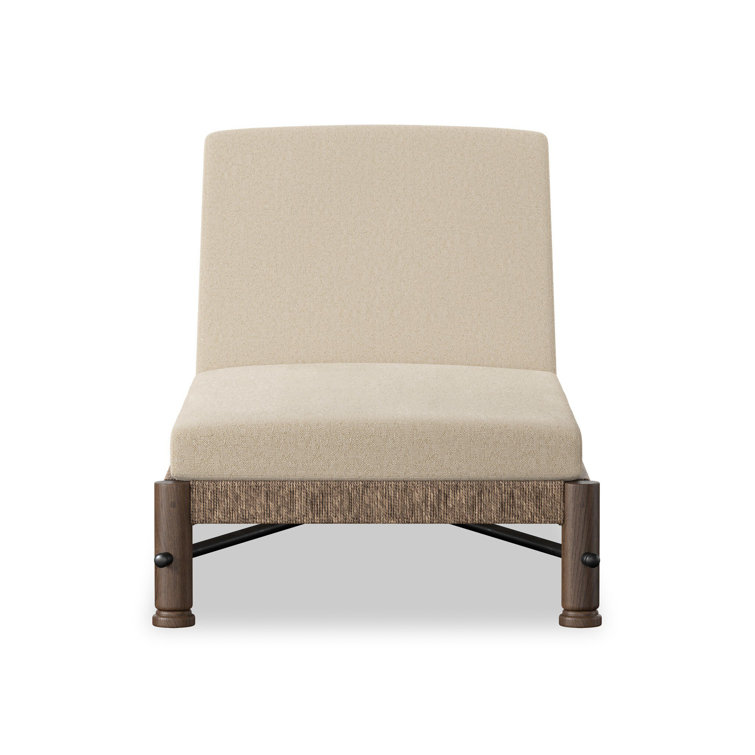 Natural Teak and Metal Outdoor Chaise Lounger with Cushions