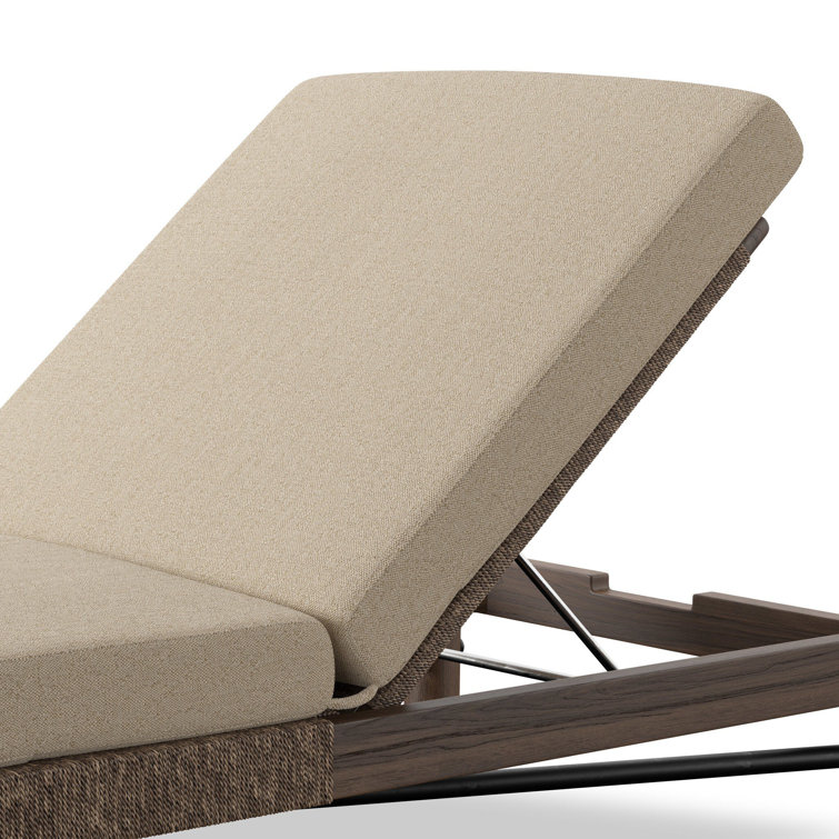 Natural Teak and Metal Outdoor Chaise Lounger with Cushions