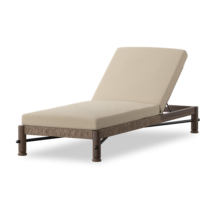 Natural Teak and Metal Outdoor Chaise Lounger with Cushions