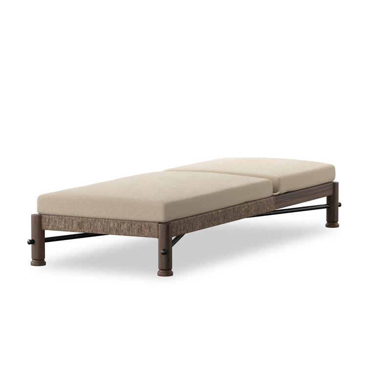 Natural Teak and Metal Outdoor Chaise Lounger with Cushions