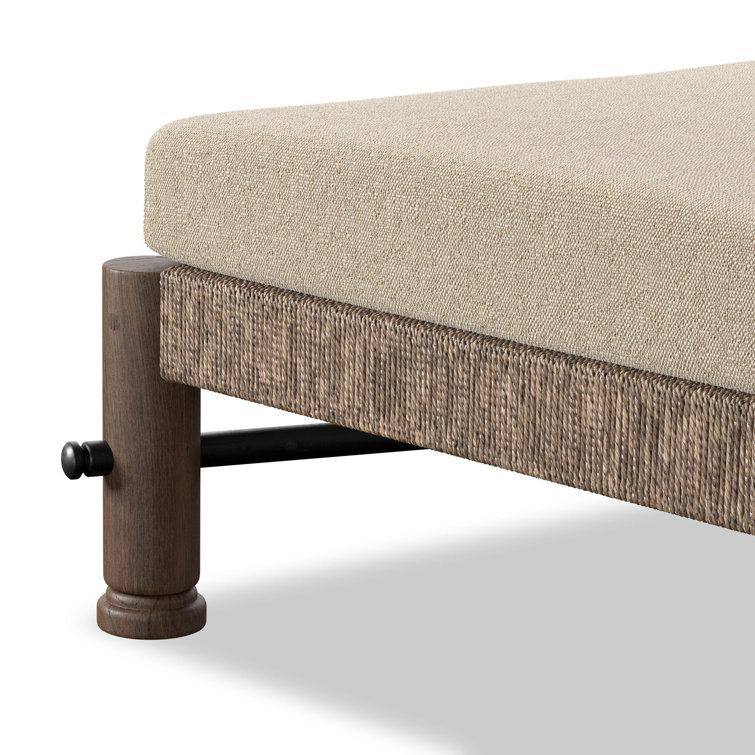 Natural Teak and Metal Outdoor Chaise Lounger with Cushions