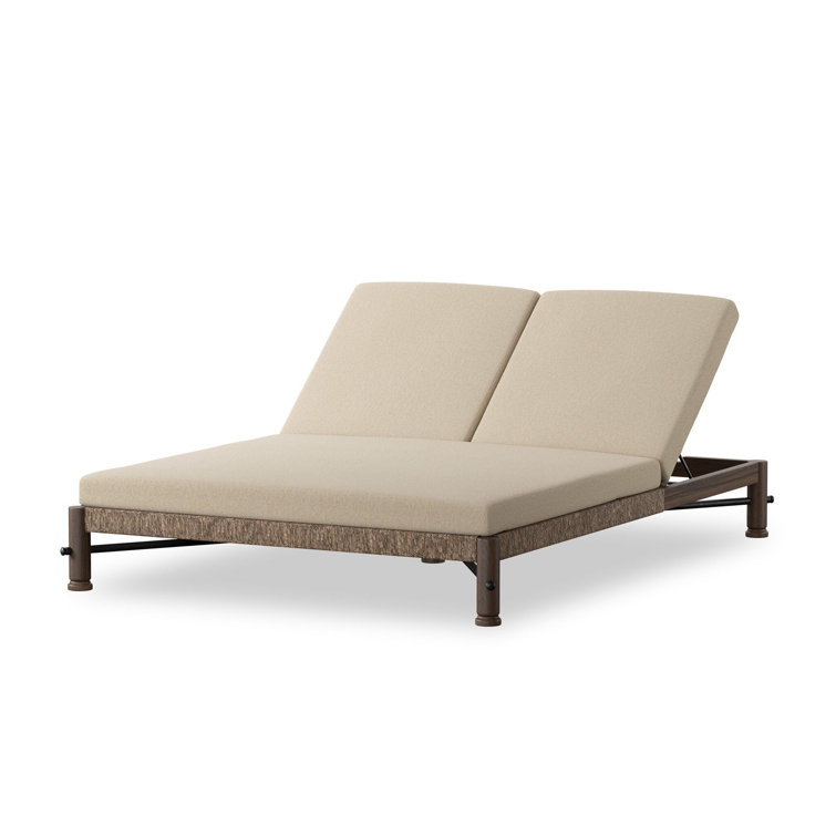 Natural Linen Double Chaise Lounger with Adjustable Backrests