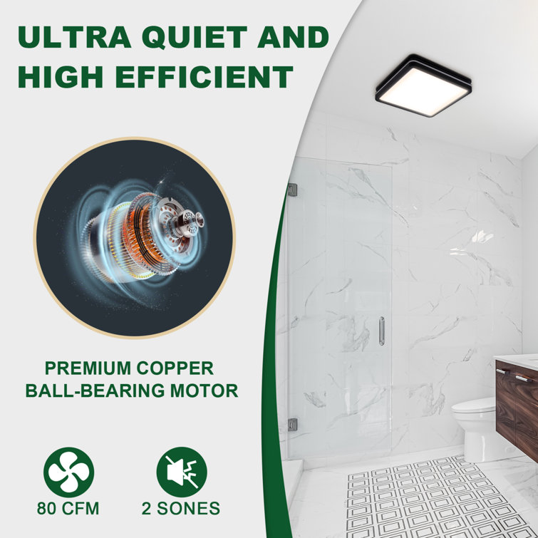 Matte Black 80 CFM Bathroom Fan with LED Light