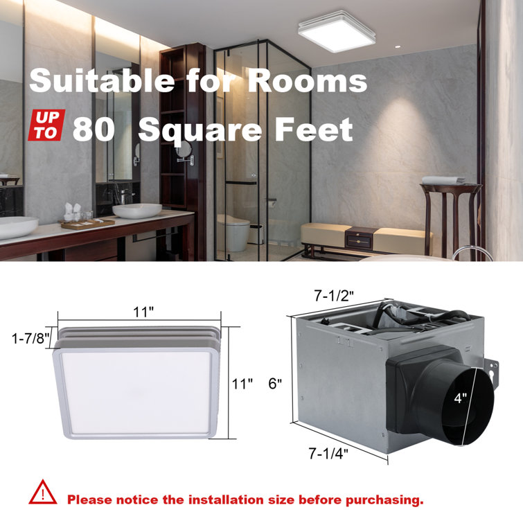 Silver Square Bathroom Exhaust Fan with Dimmable LED Light