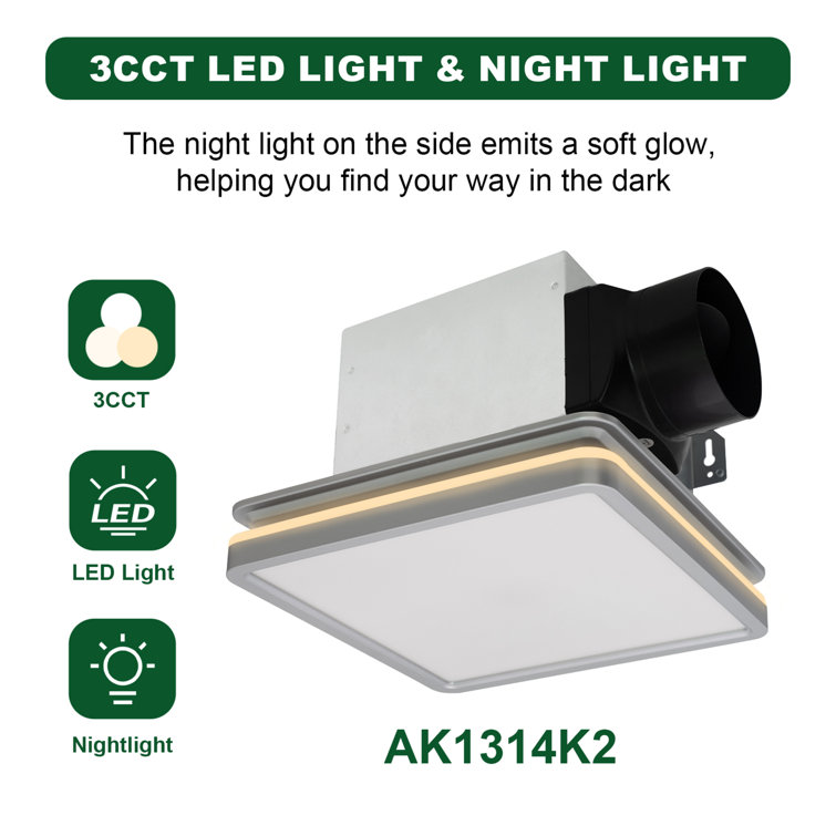 Silver Square Bathroom Exhaust Fan with Dimmable LED Light