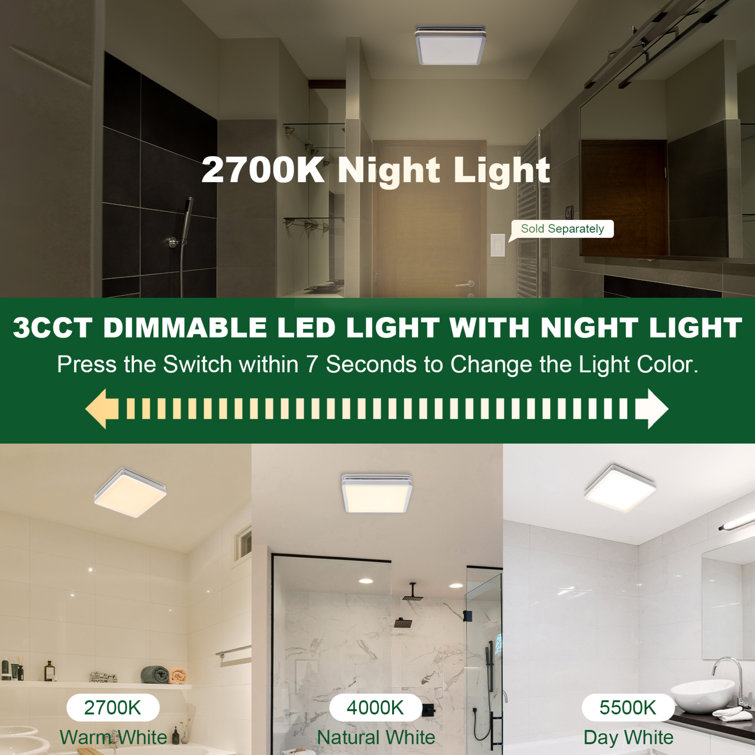 Silver Square Bathroom Exhaust Fan with Dimmable LED Light