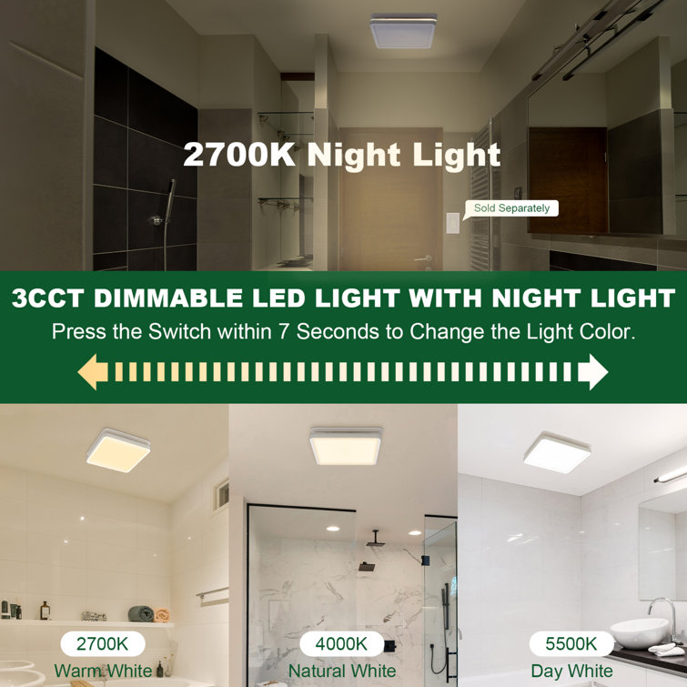 White Square 80 CFM Bathroom Exhaust Fan with LED Light